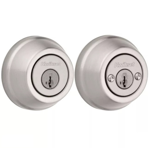 Kwikset 785-15S.STRKP Double Cylinder Deadbolt SmartKey with 6AL Latch and STRKP Strike Pack which includes Square Corner, Round Corner and 5303 Round Corner Full Lip Strikes Satin Nickel Finish