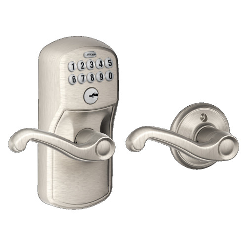 Schlage FE575PLY619FLA Satin Nickel Plymouth Flair Keypad Entry with Auto Lock