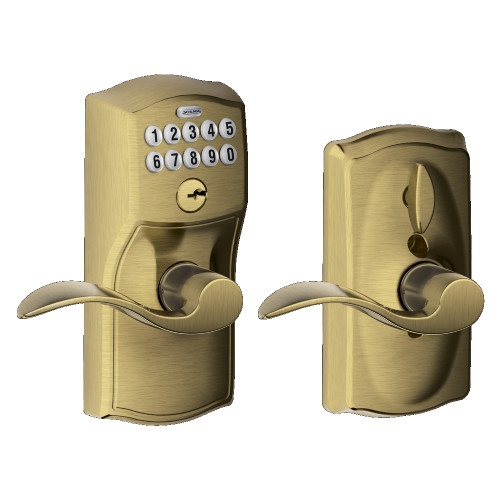 Schlage FE595CAM609ACC Antique Brass Camelot Accent Keypad Entry with Flex Lock