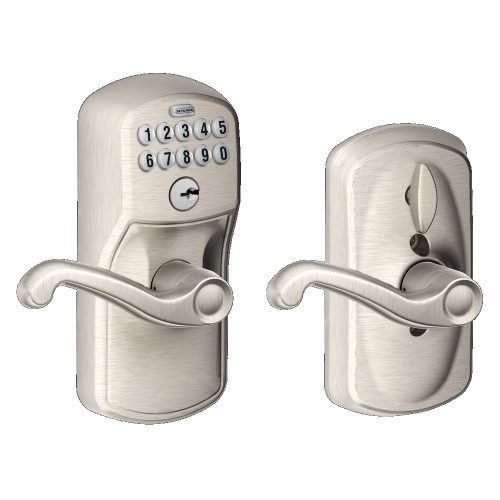 Schlage FE595PLY619FLA Satin Nickel Plymouth Flair Keypad Entry with Flex Lock