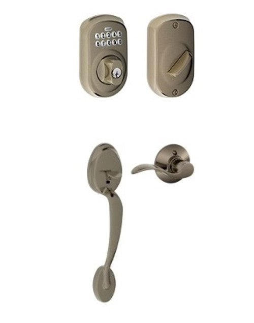 Schlage FE285PLY620ACC-BE365PLY620 Antique Pewter Plymouth Keypad Handleset with Accent Lever