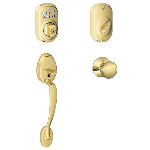 Schlage FE285PLY505PLY-BE365PLY505 Lifetime Brass Plymouth Keypad Handleset with Plymouth Knob