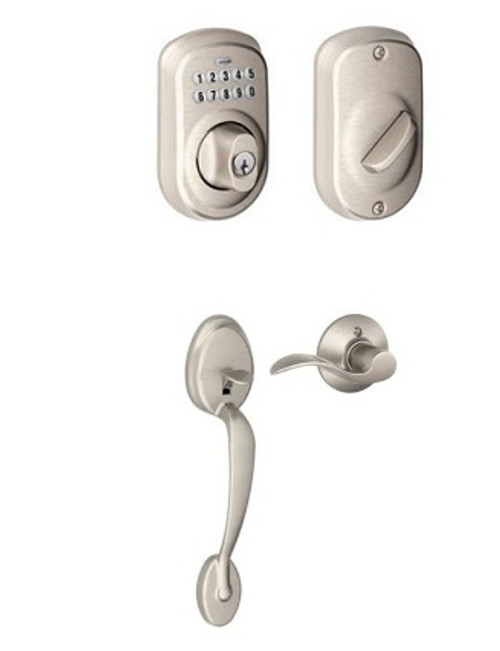 Schlage FE285PLY619ACC-BE365PLY619 Satin Nickel Plymouth Keypad Handleset with Accent Lever