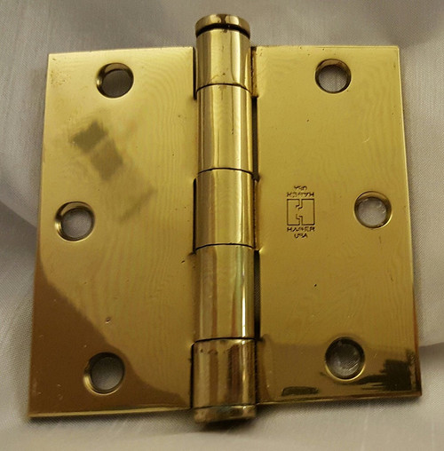 Hager 11913123 Polished Brass 3-1/2" Full Mortise Five Knuckle Standard Weight Plain Bearing Hinge