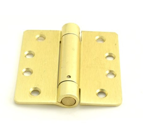 Hager 12514124 Satin Brass 4-1/2" Full Mortise Single Acting 1/4" Radius Corner Spring Hinge