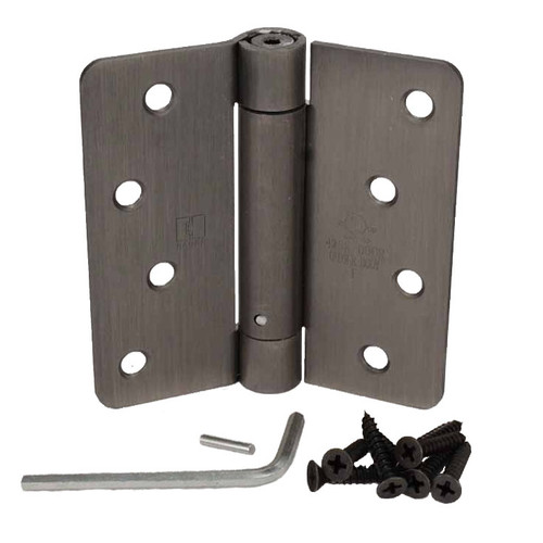 Hager 1751415A Antique Nickel 4" Full Mortise 1/4" Radius Steel Residential Spring Hinge