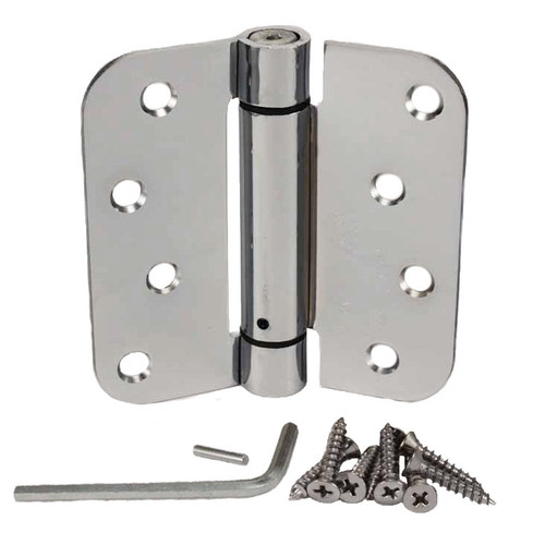 Hager 1762432 Bright Stainless Steel 4" Full Mortise 5/8" Radius Steel Residential Spring Hinge