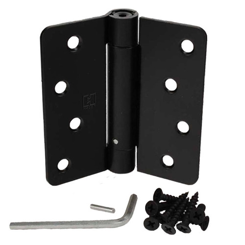 Hager 175141D Dull Black 4" Full Mortise 1/4" Radius Steel Residential Spring Hinge