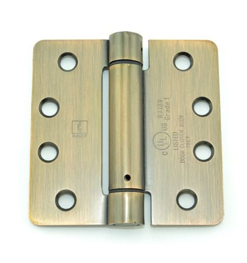 Hager 1744410A Lacquered Antique Bronze 4" Full Mortise 1/4" Radius Steel Residential Spring Hinge