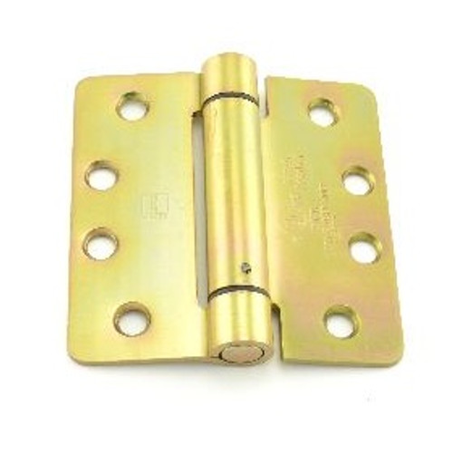 Hager 174443 Polished Brass 4" Full Mortise 1/4" Radius Steel Residential Spring Hinge