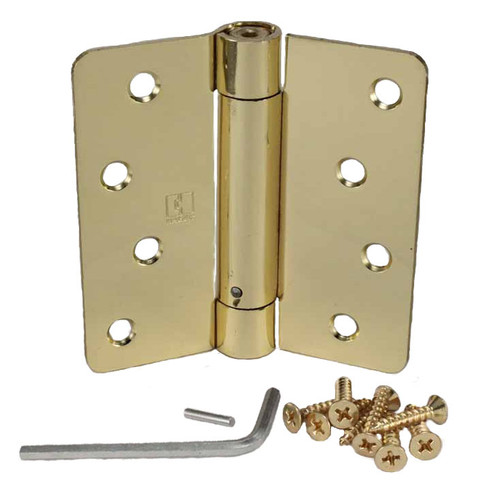 Hager 175143 Polished Brass 4" Full Mortise 1/4" Radius Steel Residential Spring Hinge