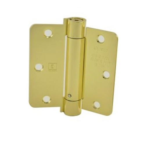 Hager 17513124 Satin Brass 3-1/2" Full Mortise 1/4" Radius Steel Residential Spring Hinge