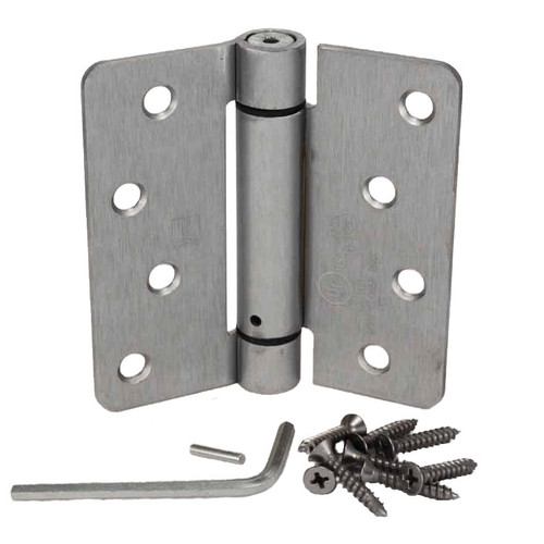 Hager 1761432D Satin Stainless Steel 4" Full Mortise 1/4" Radius Residential Spring Hinge