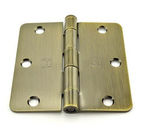 Hager RCBB17413125 Antique Brass 3-1/2" Full Mortise 1/4" Radius Steel Residential Ball Bearing Hinge