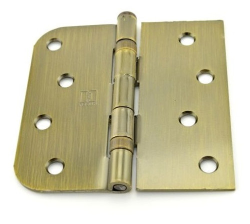 Hager BB181745 Antique Brass 4" Full Mortise Square x 5/8" Radius Steel Residential Ball Bearing Hinge