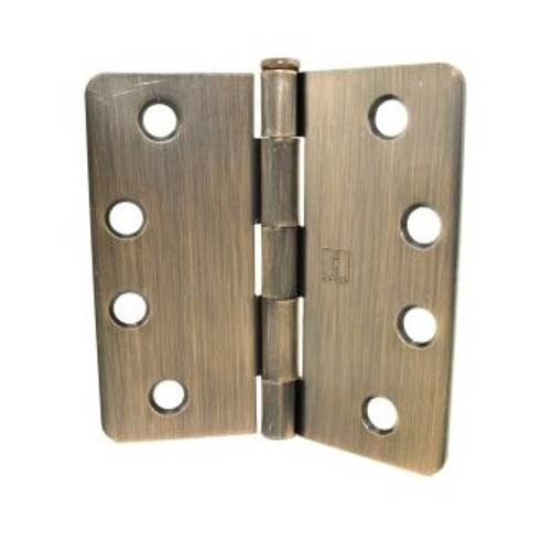 Hager RC174945 Antique Brass 4" Full Mortise 1/4" Radius Steel Residential Hinge