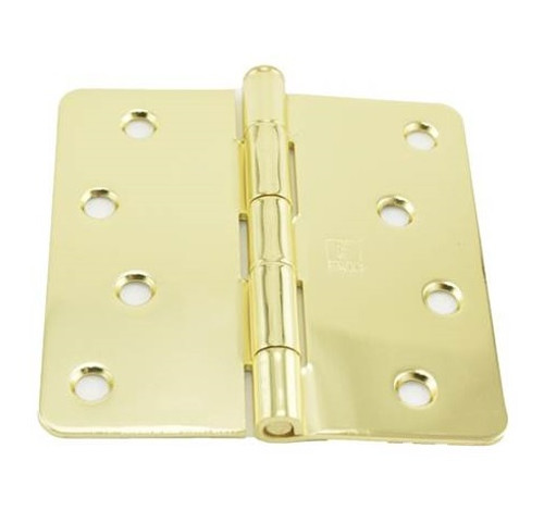 Hager RC174143 Polished Brass 4" Full Mortise 1/4" Radius Steel Residential Hinge