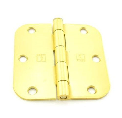 Hager RC18423124 Satin Brass 3-1/2" Full Mortise 5/8" Radius Steel Residential Hinge