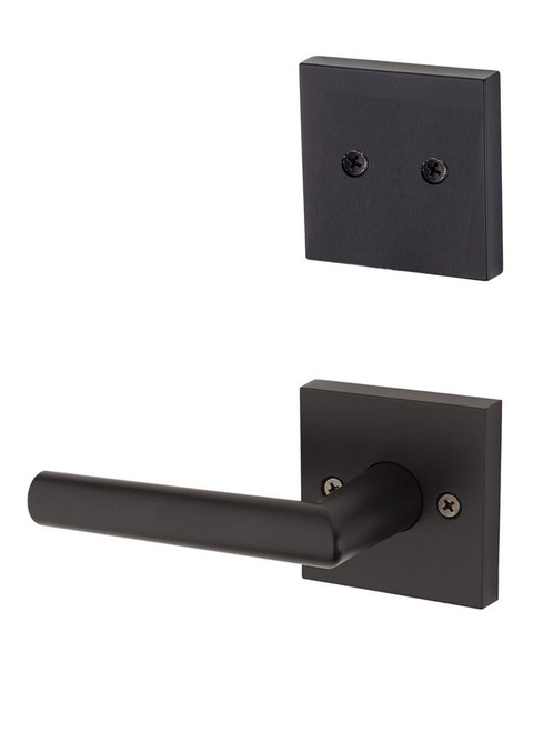 Kwikset 968MILSQT-514 Iron Black Dummy Handleset with Milan Lever with Square Rosette (Interior Side Only)