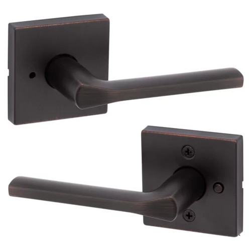 Kwikset 730LSLSQT-11P Lisbon Lever with Square Rose Privacy Door Lock with 6AL Latch and RCS Strike Venetian Bronze Finish