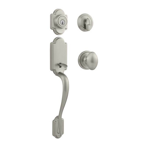 Kwikset 800AN/966L-15 Satin Nickel Arlington Single Cylinder Handleset with Laurel Knob