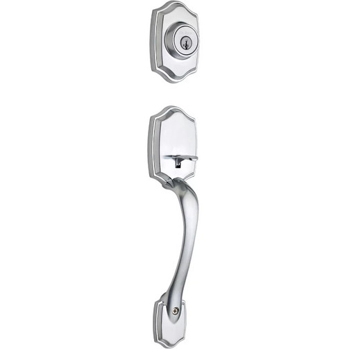 Kwikset 687BWLIP-26DS.DS Belleview Single Cylinder Exterior Handleset SmartKey with RCAL Latch and Dual RCS and 5303 Full Lip Strike Satin Chrome Finish