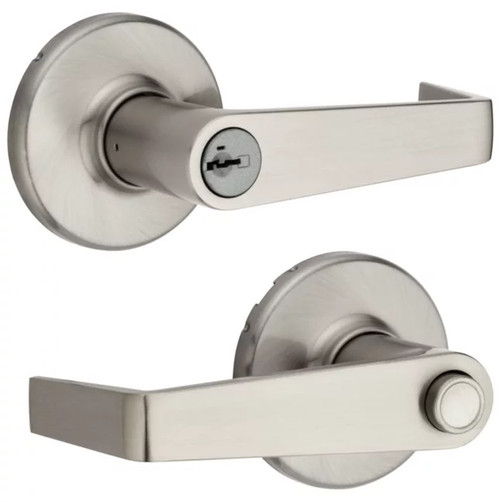 Kwikset 756KNL-15S Kingston Lever Light Commercial Keyed Entry Door Lock SmartKey with RCAL Latch and 3031 Full Lip Round Corner Strike Satin Nickel Finish