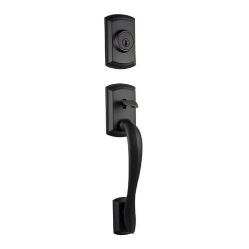 Kwikset 800AVH/966LSLSQT-514 Iron Black Avalon Single Cylinder Handleset with Libson Lever and Square Rose