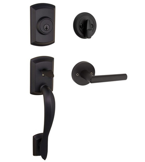 Kwikset 800AVH/966MILRDT-514 Iron Black Avalon Single Cylinder Handleset with Milan Lever and Round Rose