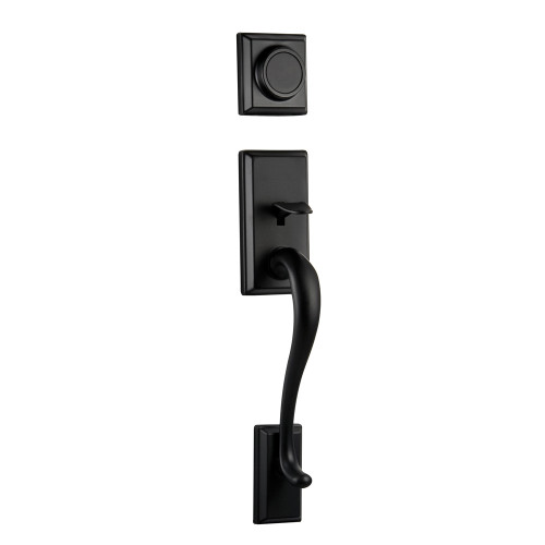 Kwikset 802HE/968MILSQT-514 Iron Black Hawthorne Dummy Handleset with Milan Lever and Square Rose