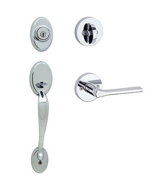 Kwikset 800CE/966LSLRDT-26 Bright Chrome Chelsea Single Cylinder Handleset with Libson Lever and Round Rose