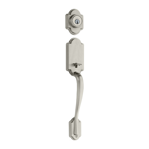 Kwikset 800AN/966MILSQT-15 Satin Nickel Arlington Single Cylinder Handleset with Milan Lever and Square Rose