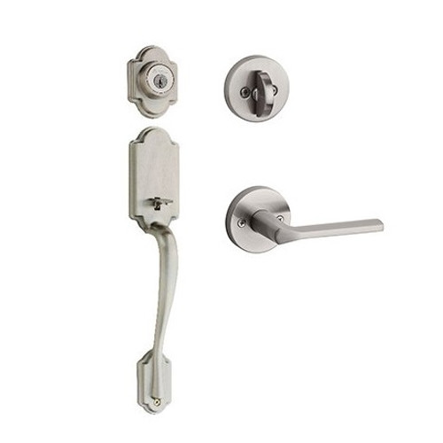 Kwikset 800AN/966LSLRDT-15 Satin Nickel Arlington Single Cylinder Handleset with Libson Lever and Round Rose