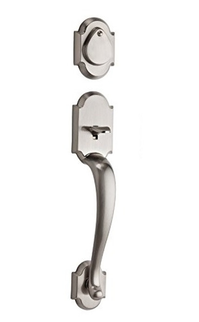 Kwikset 800AUHLIP-15S.STRKP Austin Single Cylinder Exterior Handleset SmartKey with 6AL Latch and STRKP Strike Pack which includes Square Corner, Round Corner and 5303 Round Corner Full Lip Strikes Satin Nickel Finish