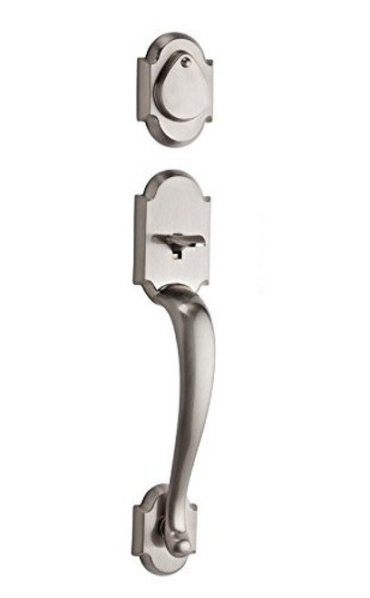 Kwikset 800AUH/966MILSQT-US15 Satin Nickel Austin Single Cylinder Handleset with Milan Lever and Square Rose