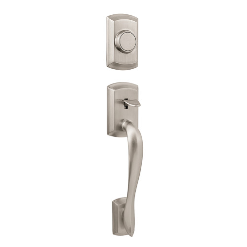 Kwikset 802AVH/968HFLSQT-15 Satin Nickel Avalon Dummy Handleset with Halifax Lever and Square Rose