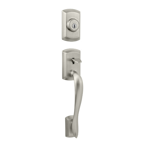 Kwikset 800AVH/966MILRDT-15 Satin Nickel Avalon Single Cylinder Handleset with Milan Lever and Round Rose