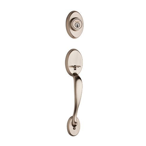 Kwikset 800CE/966LSLSQT-US15 Satin Nickel Chelsea Single Cylinder Handleset with Libson Lever and Square Rose