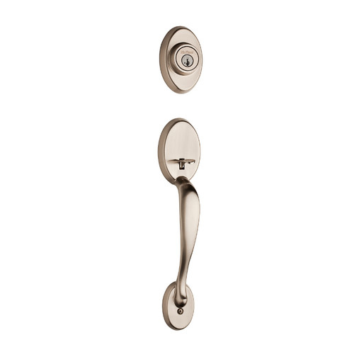 Kwikset 800CE/966MILSQT-15 Satin Nickel Chelsea Single Cylinder Handleset with Milan Lever and Square Rose