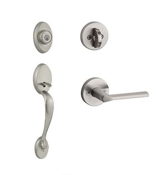 Kwikset 800CE/966LSLRDT-15 Satin Nickel Chelsea Single Cylinder Handleset with Libson Lever and Round Rose