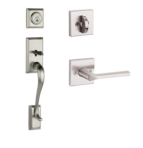 Kwikset 800HE/966LSLSQT-15 Satin Nickel Hawthorne Single Cylinder Handleset with Libson Lever and Square Rose