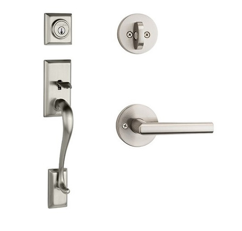 Kwikset 800HE/966MILRDT-15 Satin Nickel Hawthorne Single Cylinder Handleset with Milan Lever and Round Rose