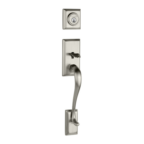 Kwikset 800HE/966MILSQT-US15 Satin Nickel Hawthorne Single Cylinder Handleset with Milan Lever and Square Rose