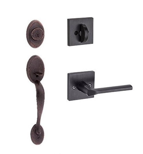 Kwikset 800CE/966LSLSQT-11P Venetian Bronze Chelsea Single Cylinder Handleset with Libson Lever and Square Rose