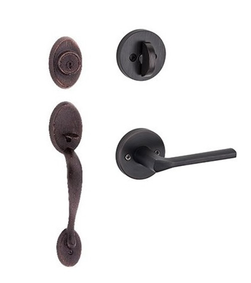 Kwikset 800CE/966LSLRDT-11P Venetian Bronze Chelsea Single Cylinder Handleset with Libson Lever and Round Rose