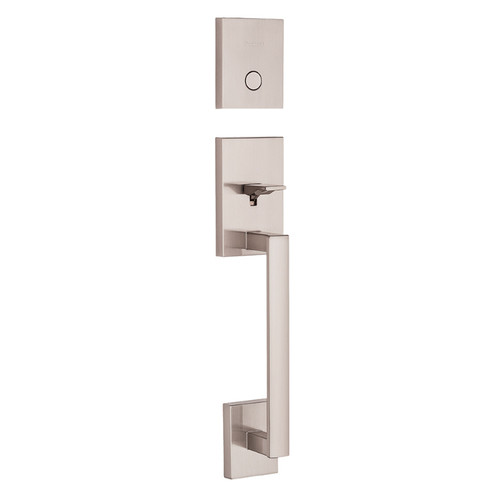 Kwikset 819SCE/973HFLSQT-15 Satin Nickel San Clemente Dummy Handleset with Halifax Lever and Square Rose