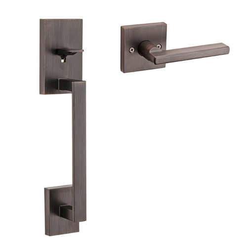 Kwikset 815SCEHFL-11P Single Cylinder San Clemente Handleset with Interior Halifax Trim, No Deadbolt Venetian Bronze Finish