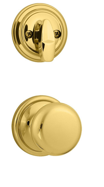 Kwikset 966H-3 Polished Brass Hancock Knob Single Cylinder Handleset (Interior Side Only)