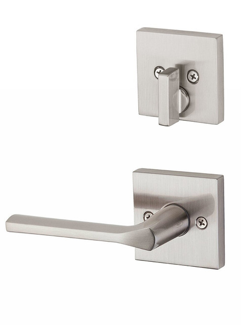 Kwikset 966LSLSQT-15 Satin Nickel Libson Lever with Square Rosette Single Cylinder Handleset (Interior Side Only)