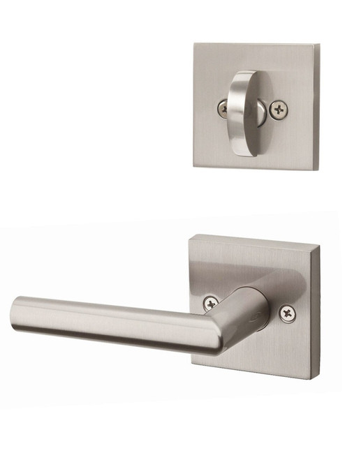 Kwikset 966MILSQT-15 Satin Nickel Milan Lever with Square Rosette Single Cylinder Handleset (Interior Side Only)